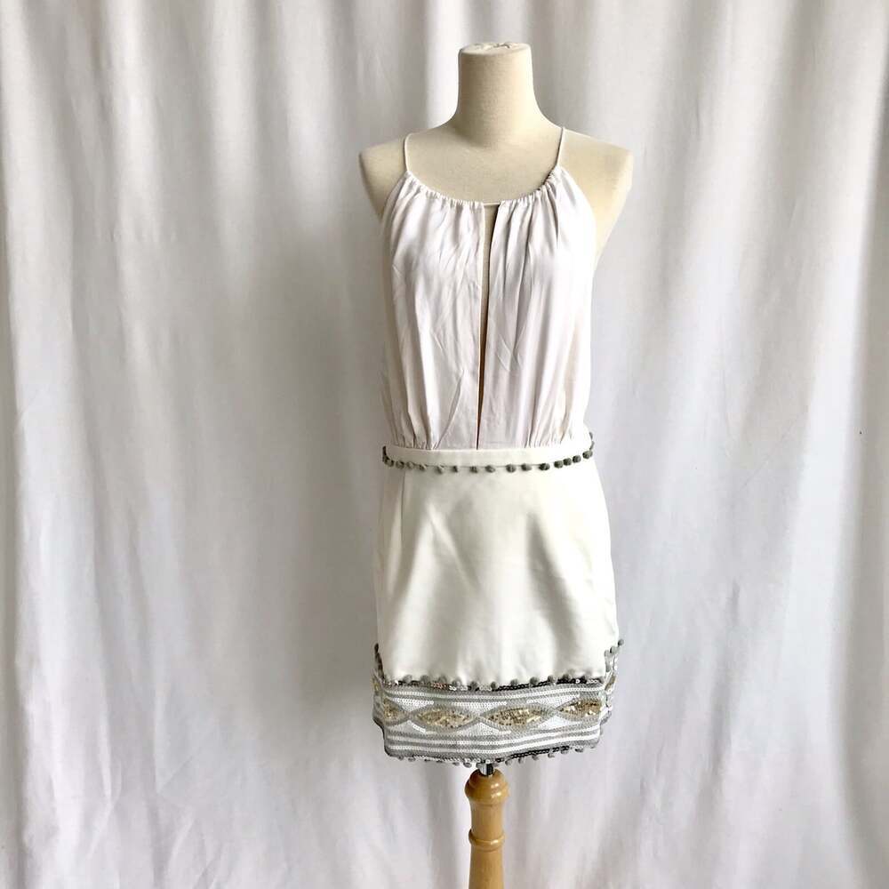 Blessed Are The Meek NEW Ivory Anaconda Dress Tie Back Sequence Hem Size 2 (8/M)